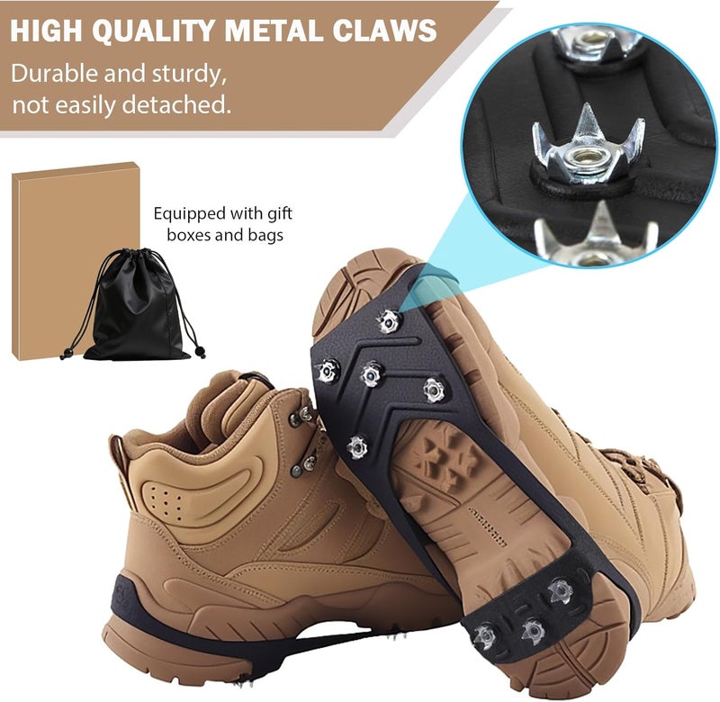 HQcontL 2 Pairs Ice Cleats for Shoes and Boots, Universal Non Slip Hiking Spikes, Micro Shoe Spikes for Snow and Ice, Durable Snow Crampons for Winter Hiking Climbing Ice Fishing, 8 Steel Studs Gripper Spike - Image 3